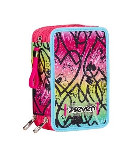 Seven Federmäppchen, Mäppchen, Mehrfarbig, Federtasche für Schreibwaren, Etui komplett mit Bleistiften, Filzstiften, Schulmaterial, mit 3 Fächern, Mädchen, Schule - Grundschule, XXL rosa lila Seven Federmäppchen, Mäppchen, Mehrfarbig, Federtasche für Schreibwaren, Etui komplett mit Bleistiften, Filzstiften, Schulmaterial, mit 3 Fächern, Mädchen, Schule - Grundschule, XXL rosa lila von Seven
