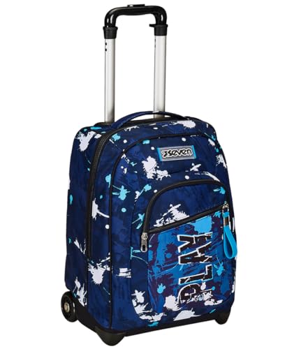 Seven Fester Trolley, SpottyBlue, Blau, 2 in 1, Doppelnutzung, Trolley und Rucksack, Schulrucksack für Reisen, Kinder Jungen, blau, Taglia unica, schulisch von Seven