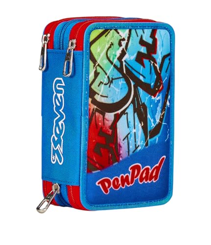 Seven Pen Pad Federmäppchen mit 3 Fächern, Blau, 3 Fächer, komplett mit Bleistiften, Filzstiften, Farben, Zubehör Rucksack, Grundschule, Mittel, Oben, Kinder und Jungen, blau, Taglia Unica, schulisch Seven Pen Pad Federmäppchen mit 3 Fächern, Blau, 3 Fächer, komplett mit Bleistiften, Filzstiften, Farben, Zubehör Rucksack, Grundschule, Mittel, Oben, Kinder und Jungen, blau, Taglia Unica, schulisch von Seven