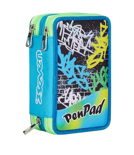 Seven Pen Pad Federmäppchen mit 3 Fächern, Blau, 3 Fächer, komplett mit Bleistiften, Filzstiften, Farben, Zubehör Rucksack, Grundschule, Mittel, Oben, Kinder und Jungen, blau, Taglia Unica, schulisch Seven Pen Pad Federmäppchen mit 3 Fächern, Blau, 3 Fächer, komplett mit Bleistiften, Filzstiften, Farben, Zubehör Rucksack, Grundschule, Mittel, Oben, Kinder und Jungen, blau, Taglia Unica, schulisch von Seven