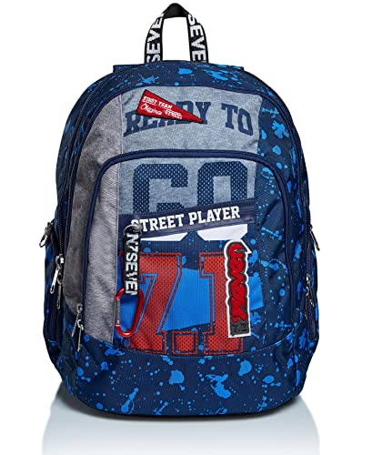 Seven Rucksack, Backpack für Schule, Uni & Freizeit, Geräumige Schultasche für Teenager, Mädchen, Jungen, Gepolsterter Schulranzen; mit Laptopfach& USB-Anschluss; Advanced STREET PLAYER, dunkelblau Seven Rucksack, Backpack für Schule, Uni & Freizeit, Geräumige Schultasche für Teenager, Mädchen, Jungen, Gepolsterter Schulranzen; mit Laptopfach& USB-Anschluss; Advanced STREET PLAYER, dunkelblau von Seven