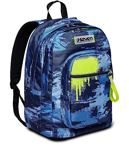 Seven Rucksack NEW FIT WET COLOR BOY Backpack für Schule & Freizeit, Geräumige Schultasche für Teenager, Mädchen und Jungen, mit Trinkflaschenfach, blau, italienisches Design von Seven