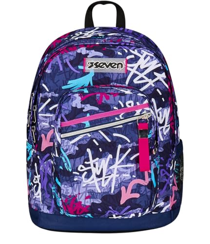 Seven Rucksack mit Doppelfach New Fit, GraffitiMix, Violett, Trinkflaschentasche, Maxi Fassungsvermögen, vorgeformter Rücken, Schul- und Reiserucksack, Kinder und Jugendliche, violett, Taglia unica, Seven Rucksack mit Doppelfach New Fit, GraffitiMix, Violett, Trinkflaschentasche, Maxi Fassungsvermögen, vorgeformter Rücken, Schul- und Reiserucksack, Kinder und Jugendliche, violett, Taglia unica, von Seven