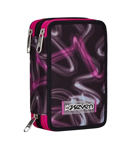 Seven Schulmäppchen mit 3 Fächern, Schwarz, Rosa, Blurred Pink, Dreifachfach mit Stiften, Bleistiften, Farben, Zubehör Rucksack, Grundschule, Mittel, Oben, Mädchen, Rosa, Taglia Unica, Modern Seven Schulmäppchen mit 3 Fächern, Schwarz, Rosa, Blurred Pink, Dreifachfach mit Stiften, Bleistiften, Farben, Zubehör Rucksack, Grundschule, Mittel, Oben, Mädchen, Rosa, Taglia Unica, Modern von Seven