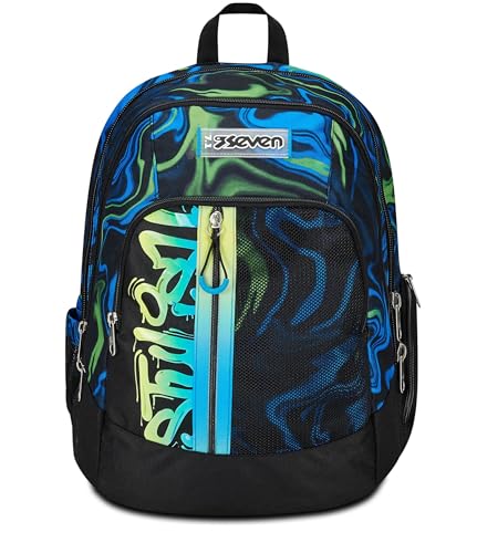 Seven Schulrucksack Advanced, Schwarz Blau, Multi-Shade Boy, Doppel-Rucksack mit kabelloser Lautsprecherbox am Schultergurt, Tasche für PC oder Tablet, Tasche für Trinkflasche und Organizer, Rucksack Seven Schulrucksack Advanced, Schwarz Blau, Multi-Shade Boy, Doppel-Rucksack mit kabelloser Lautsprecherbox am Schultergurt, Tasche für PC oder Tablet, Tasche für Trinkflasche und Organizer, Rucksack von Seven