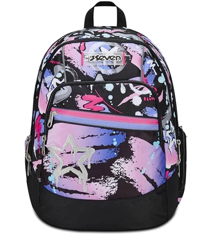 Seven Schulrucksack Advanced, Schwarz Fuchsia, Mark On Girl, Doppelter Rucksack mit Tasche für PC oder Tablet, Tasche für Trinkflasche und Organizer, Rucksack für mittlere und höhere Schulen, Mädchen, Seven Schulrucksack Advanced, Schwarz Fuchsia, Mark On Girl, Doppelter Rucksack mit Tasche für PC oder Tablet, Tasche für Trinkflasche und Organizer, Rucksack für mittlere und höhere Schulen, Mädchen, von Seven
