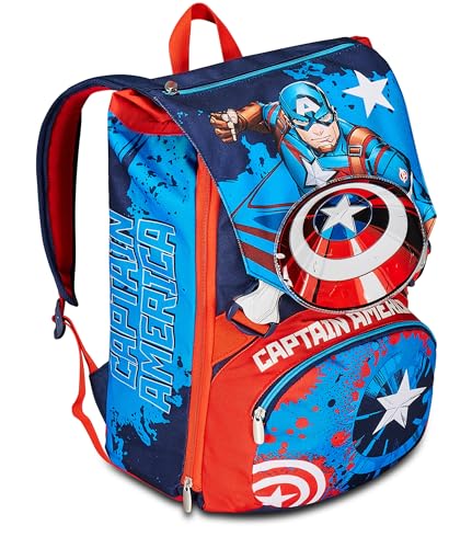 Seven Schulrucksack Disney Captain America Legendary Avenger, blau rot weiß – Doppelter Rucksack – Trinkflaschenhalter, Kinderrucksack – Marvel Merchandising, Mehrfarbig, Erweiterbarer Rucksack Seven Schulrucksack Disney Captain America Legendary Avenger, blau rot weiß – Doppelter Rucksack – Trinkflaschenhalter, Kinderrucksack – Marvel Merchandising, Mehrfarbig, Erweiterbarer Rucksack von Seven