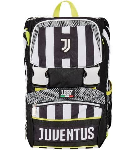 Seven Schulrucksack FC Juventus Fußball – WIN IS THE RULE, schwarz weiß – Doppelter Rucksack mit Reißverschluss und Fach für Trinkflasche, Kinderrucksack, mehrfarbig, Taglia unica, Rucksack Backpacks von Seven