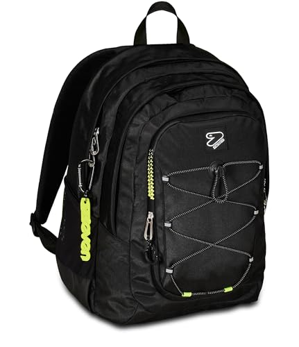 Seven Schulrucksack Tech, Schwarz, Doppelfach mit PC-Tasche und Trinkflaschentasche, Schwarz, Taglia unica, Modern Seven Schulrucksack Tech, Schwarz, Doppelfach mit PC-Tasche und Trinkflaschentasche, Schwarz, Taglia unica, Modern von Seven