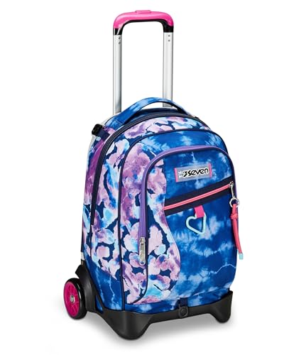 Seven Schultrolley Jack mit 2 Rollen, Violett Fuchsia, Custom Cloud, 3 in 1, dreifacher Einsatz, Rucksack mit abnehmbarem Wagen, Tasche für Trinkflasche und Crossover System, Schulrucksack für Reisen, von Seven
