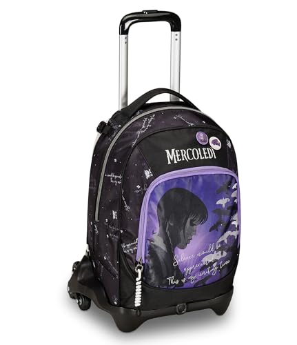 Seven Schultrolley Jack mit 3 Rädern, Mittwoch – Be The Strange You Want To, Schwarz und Violett – 3 in 1, Dreifachverwendung, Rucksack mit abnehmbarem Wagen, Trinkflaschenhalter, Schulrucksack für Seven Schultrolley Jack mit 3 Rädern, Mittwoch – Be The Strange You Want To, Schwarz und Violett – 3 in 1, Dreifachverwendung, Rucksack mit abnehmbarem Wagen, Trinkflaschenhalter, Schulrucksack für von Seven