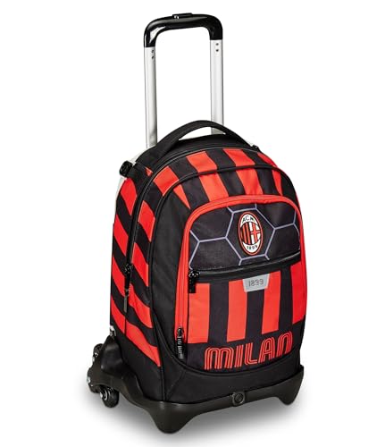 Seven Schultrolley Jack mit 3 Rollen, Rot und Schwarz, A.C. Milan Fußball, Rot und Schwarz, 3-in-1, dreifach verwendbar, Rucksack mit abnehmbarem Wagen, Flaschenhalter und Crossover System, Seven Schultrolley Jack mit 3 Rollen, Rot und Schwarz, A.C. Milan Fußball, Rot und Schwarz, 3-in-1, dreifach verwendbar, Rucksack mit abnehmbarem Wagen, Flaschenhalter und Crossover System, von Seven