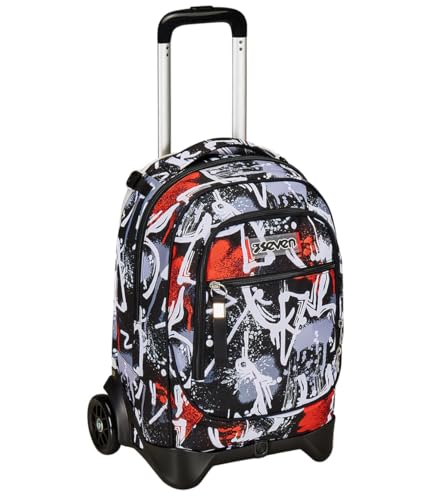 Seven Trolley New Tech, 2 Rollen, Spray Me, Schwarz, 3-in-1, Dreifach-Nutzung, Rucksack mit abnehmbarem Rollwagen, Schulrucksack für Reisen, Kinder und Jungen., Schwarz, Taglia Unica, schulisch von Seven