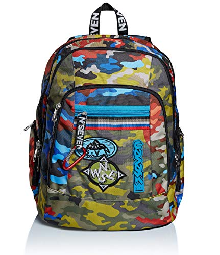 Seven Rucksack, Backpack für Schule, Uni & Freizeit, Geräumige Schultasche für Teenager, Mädchen, Jungen, Gepolsterter Schulranzen; mit Laptopfach & Kopfhörer -Advanced ADVENTURE CAMO, mehrfarbig von Seven