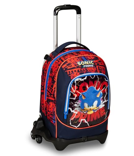 Sonic Schultrolley Jack mit 3 Rollen, Rot und Blau, Prime, 3 in 1, Dreifachverwendung, Rucksack mit abnehmbarem Wagen, Tasche für Trinkflasche und Crossover System, Schulrucksack für Reisen, Kinder Sonic Schultrolley Jack mit 3 Rollen, Rot und Blau, Prime, 3 in 1, Dreifachverwendung, Rucksack mit abnehmbarem Wagen, Tasche für Trinkflasche und Crossover System, Schulrucksack für Reisen, Kinder von Seven