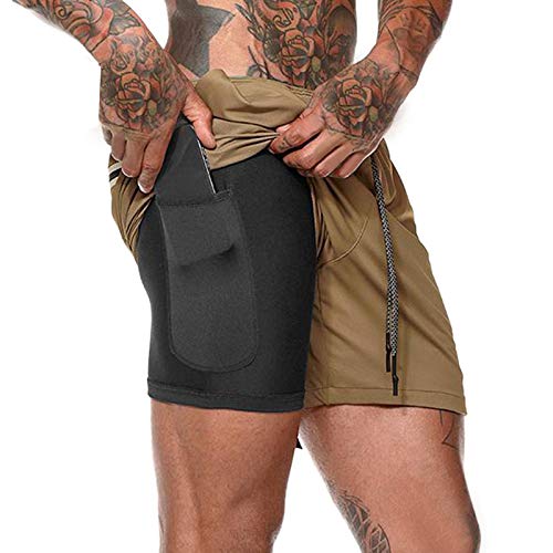 Sevenvtwo Herren Doppel Schicht Mesh Fitness Shorts Fitness Studio Weiche Schnell Trocknende Shorts Schnell Trocknende Hose Rad Hose Khaki M. von Sevenvtwo