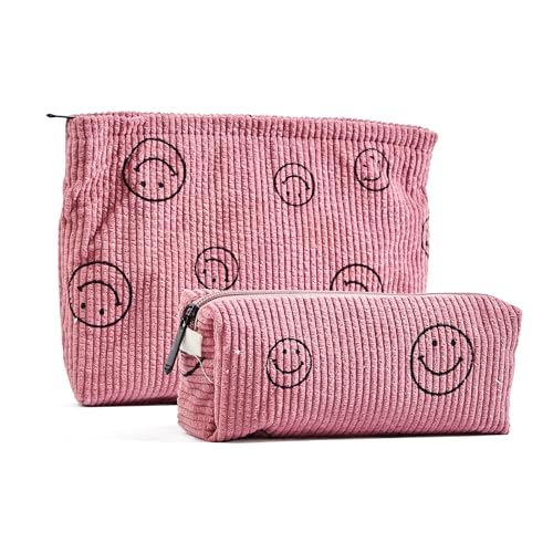 2 stück Kosmetiktasche, schminktasche klein,reißverschlüsse,kordsamt Kosmetiktasche,travel Cosmetic Organizer für Damen mädchen,rosa von Sewokon