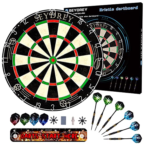 Seydrey Dartscheibe Kork Dartscheibe mit Pfeilen Offizielles Steeldartscheibe Dartscheibe Steeldart Dartscheibe Set 6 Dartpfeile Metallspitze,12 Flights,Rotierender Nummernrin von Seydrey