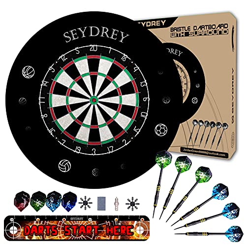 Dartscheibe Steeldart Dartscheibe mit Schutzring Dartscheibe Kork Steeldartscheibe Dartscheibe Profi mit Pfeilen 6 Dartpfeile von Seydrey