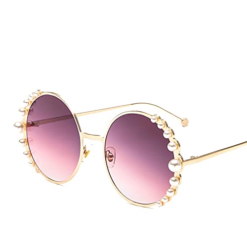 ShFhhwrl Klassisch Sonnenbrille Luxus Perlen Sonnenbrille Damen Mode Metallrahmen Runde Sonnenbrille Spiegel Perle Sonnenbrille U von ShFhhwrl