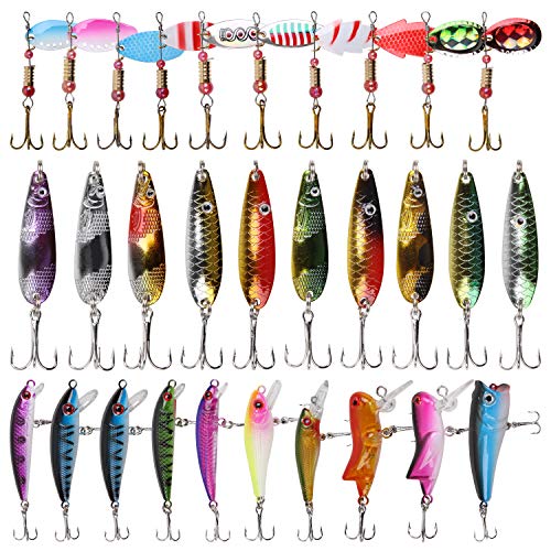 Angelköder-Set Löffel Spinnerbaits Swimbait Crankbaits Minnow Variety Kit Rooster Schwanz Forelle Spinner Lachs Walleye Verschiedene Metall Hartköder Spinner Köder, 30pcs Lure Kits, CK301 von Shaddock Fishing