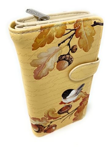 Shag Wear Acorn and Chickadee Große Geldbörse für Damen, Kunstleder, veganes Leder, 17,8 cm, Beige, Beige, Modern von Shag Wear