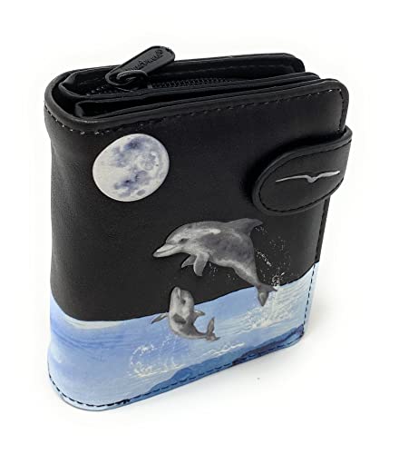 Shag Wear Mystic Dolphin Geldbörse für Damen, Größe M, Schwarz, 11,4 cm, Schwarz, Medium, Modern von Shag Wear