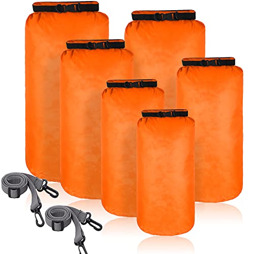 Shappy 6 Stück wasserdichte Trockenbeutel Set Trockensack Leicht Luftdicht Packsack Set mit 20 L 15 L 10 L 8 L 5 L 3 L Trockentasche und Lang Verstellbar Schultergurt für Kajakfahren (Orange) von Shappy