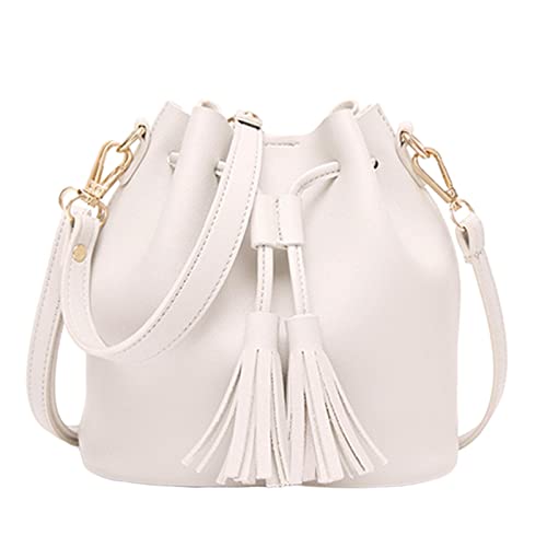 Sharplace Bucket Umhängetasche Hobo Bag Kordelzug Leder mit extra längerem Riemen für Reise Damen Damen - Weiß Sharplace Bucket Umhängetasche Hobo Bag Kordelzug Leder mit extra längerem Riemen für Reise Damen Damen - Weiß von Sharplace