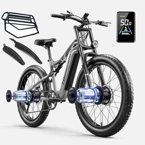 Shengmilo-S600 26-Zoll-Elektrofahrrad für Erwachsene, E-Bike mit Zwei Motoren, 17,5-Ah-Samsung-Akku, E-Mountainbike, vollgefederte Doppelschultergabel und DNM-Hinterradstoßdämpfer, LCD-Farbdisplay von Shengmilo