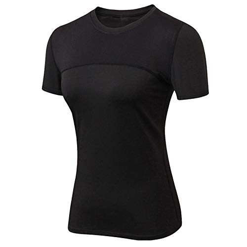 Shengwan Damen Kompressionsshirts Schnell trocknend Sport Fitness Training Laufen Kurzarm T-Shirt Schwarz S von Shengwan