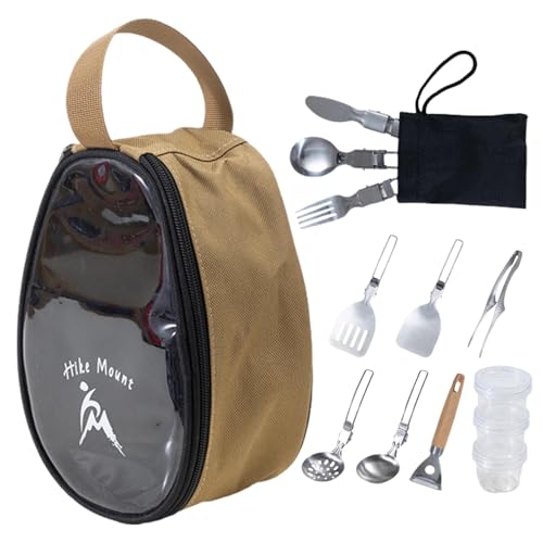 Camping-Geschirr-Utensilien-Set, Camping-Küchen-Set | 11-teiliges Grill-Kochgeschirr-Set mit Schüsseln und Gabeln,Faltbare Organizer-Tasche für trinkbares Campingzubehör, Kochgeschirr-Set von Shenrongtong