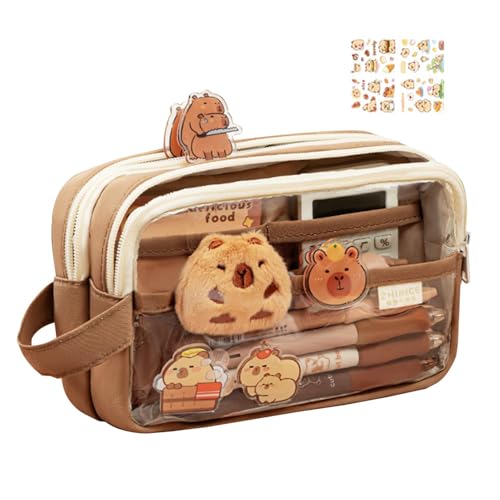 Capybara Federmäppchen, niedliches transparentes Federmäppchen, große Kapazität, Tier-Bleistifttasche mit Aufklebern, Stiftaufbewahrungstasche, Schreibwaren-Organizer für Schulbedarf, Capybara Federmäppchen, niedliches transparentes Federmäppchen, große Kapazität, Tier-Bleistifttasche mit Aufklebern, Stiftaufbewahrungstasche, Schreibwaren-Organizer für Schulbedarf, von Shenrongtong