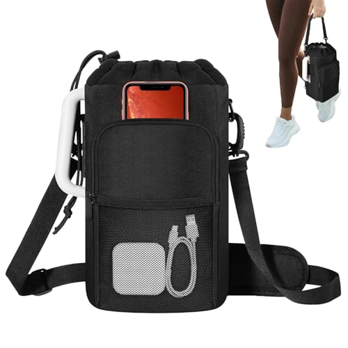 Shenrongtong Wasserflaschen-Tragetasche, Wasserflaschenhalter mit Riemen | Getränketrägerhalter,Flask Sling Bag Kordelzugtasche mit Handytasche und verstellbarem Riemen zum Wandern, Fitnessstudio von Shenrongtong