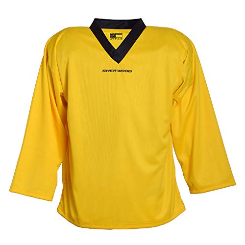 SHER-WOOD - Eishockey Trainingstrikot Junior für Kinder I stilvolles Practice Jersey aus gelochtem Mesh-Stoff I V-Neck Jersey zum Trainieren I tolle Passform I wird über den Brustpanzer gezogen, Gelb, Gr. S von Sherwood