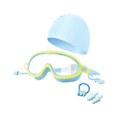 Shienfir Silikonband-Schwimmbrille, Antibeschlag-Schwimmset für Kinder, Anti-UV-Gläser, Ohrstöpsel, Nasenbügelkappe im Lieferumfang enthalten, bequeme Linse, kratzfest Blau & Gelb von Shienfir