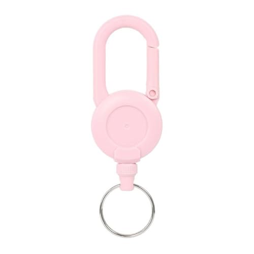 Shienfir Tragbare Anti-Verlust-Schnalle, robust, einziehbarer Schlüsselanhänger mit Stahldrahtseil-Karabiner, Abzeichenrollenhalter, Clip, Outdoor, Camping Rosa von Shienfir