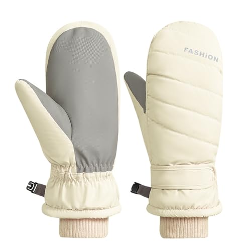 Shienfir wasserdichte Skifäustlinge, Winterhandschuhe mit Samtfutter, Schnee für Männer, Frauen, Jugendliche, Rutschfester Thermohandschuh, Winddicht, handwärmend, Skifahren, Radfahren Beige von Shienfir