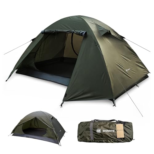 Camping Zelt für 4 Personen 4 Saison Wasserdicht Doppellagiges Kuppelzelt Winddicht ultraleichtes Zelt mit Aluminium Stützstange & Veranda für Trekking Einfache Einrichtung (Grüne 2 Personen Zelt) von ShinHye