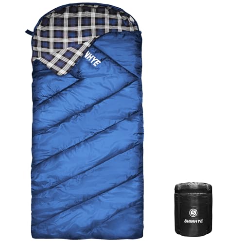 ShinHye Schlafsack für Erwachsene, 0 Grad, Flanellschlafsack, groß und hoch, Baumwollschlafsack, Nullgrad, kaltes Wetter, Schlafsack, XXL, Camping, Blau, Reißverschluss rechts von ShinHye