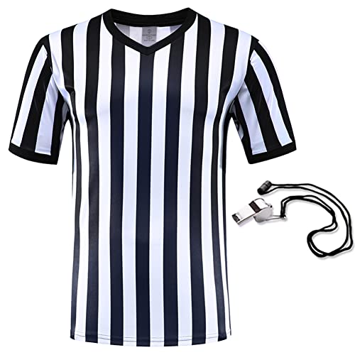Shinestone Referee Shirts with Whistle, Men's V Neck Basketball Football Soccer Sports Referee Umpire Shirt Referee Shirt Jersey Costume Short Sleeves, Perfect for Outdoor Sports(Medium) von Shinestone