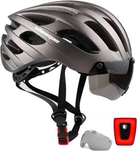 Shinmax Fahrradhelm mit Visier UV-beschützen,Fahrradhelm Herren Damen mit USB Licht Leuchtaufkleber,Fahrradhelm für Erwachsene Leichter Einstellbar MTB Straße Rennradhelm (Titan) Shinmax Fahrradhelm mit Visier UV-beschützen,Fahrradhelm Herren Damen mit USB Licht Leuchtaufkleber,Fahrradhelm für Erwachsene Leichter Einstellbar MTB Straße Rennradhelm (Titan) von Shinmax