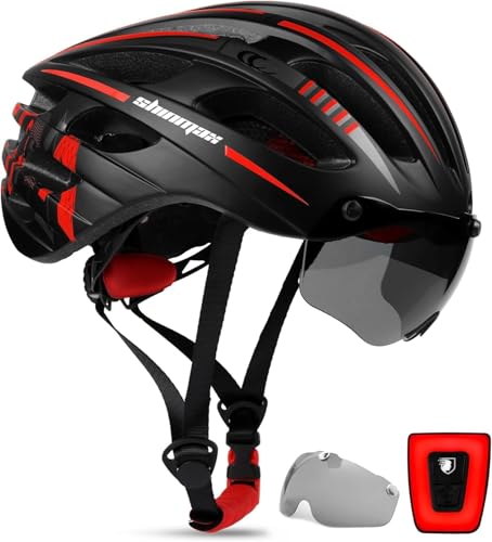 Shinmax Fahrradhelm mit Visier UV-beschützen,Fahrradhelm Herren Damen mit USB Licht Leuchtaufkleber,Fahrradhelm für Erwachsene Leichter Einstellbar MTB Straße Rennradhelm (Schwarzes Rotes Titan) Shinmax Fahrradhelm mit Visier UV-beschützen,Fahrradhelm Herren Damen mit USB Licht Leuchtaufkleber,Fahrradhelm für Erwachsene Leichter Einstellbar MTB Straße Rennradhelm (Schwarzes Rotes Titan) von Shinmax