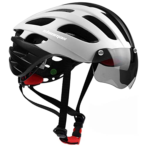 Shinmax Fahrradhelm mit Visier UV-beschützen,Fahrradhelm Herren Damen mit USB Licht Leuchtaufkleber,Fahrradhelm für Erwachsene Leichter Einstellbar MTB Straße Rennradhelm 57-62cm(RC-049) von Shinmax