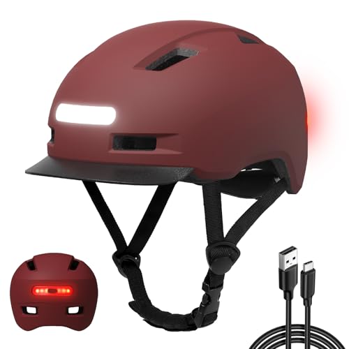 Shinmax Fahrradhelm Herren Damen, Helm Fahrrad mit USB Licht 5 Modi Fahrradhelm mit Visier, Mountainbike Helm Rennradhelm Erwachsen für Scooter Urban Pendler Dark-red XL Shinmax Fahrradhelm Herren Damen, Helm Fahrrad mit USB Licht 5 Modi Fahrradhelm mit Visier, Mountainbike Helm Rennradhelm Erwachsen für Scooter Urban Pendler Dark-red XL von Shinmax