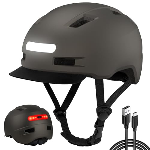 Shinmax Fahrradhelm Herren Damen, Helm Fahrrad mit USB Licht 5 Modi Fahrradhelm mit Visier, Mountainbike Helm Rennradhelm Erwachsen für Scooter Urban Pendler Gray XL Shinmax Fahrradhelm Herren Damen, Helm Fahrrad mit USB Licht 5 Modi Fahrradhelm mit Visier, Mountainbike Helm Rennradhelm Erwachsen für Scooter Urban Pendler Gray XL von Shinmax