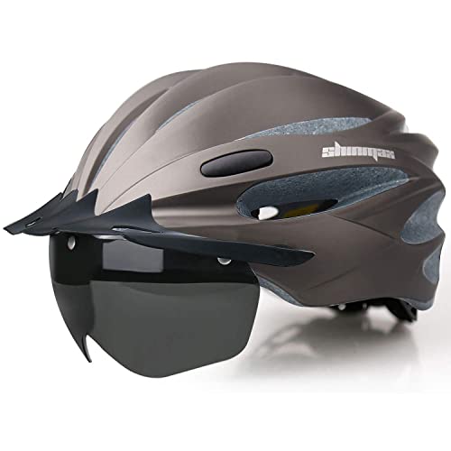 Shinmax Fahrradhelm mit USB Aufladung LED Licht Fahrradhelm Herren Damen mit Abnehmbarem Magnetischem Schutzbrille Visier Fahrradhelme Erwachsene Radhelm Atmungsaktiv MTB Helm Verstellbare 57-62 cm von Shinmax