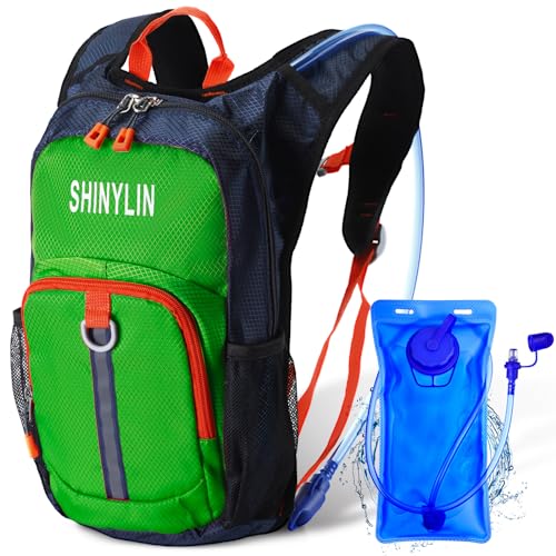 Shinylin 1 x Kinder-Trinkrucksack mit 1,5 l Trinkblase, leichter Wasserrucksack, Trinkrucksack (grün) von Shinylin