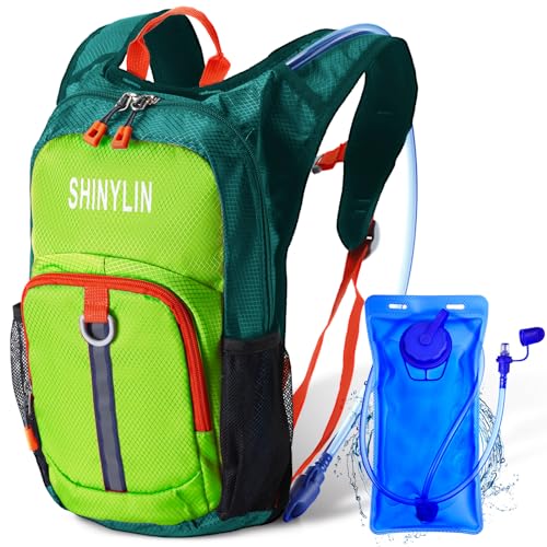 Shinylin Kinder-Trinkrucksack mit 1,5 l Wasserblase, Wanderrucksack, leichter Wasserrucksack für Kinder, Camping, Radfahren (fluoreszierendes Grün) von Shinylin