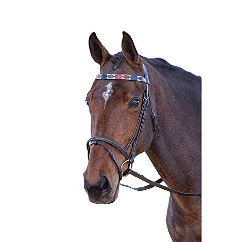 Shires Blenheim Polo-Stirnband, Leder, Türkis/Rot/Orange/Blau von Shires